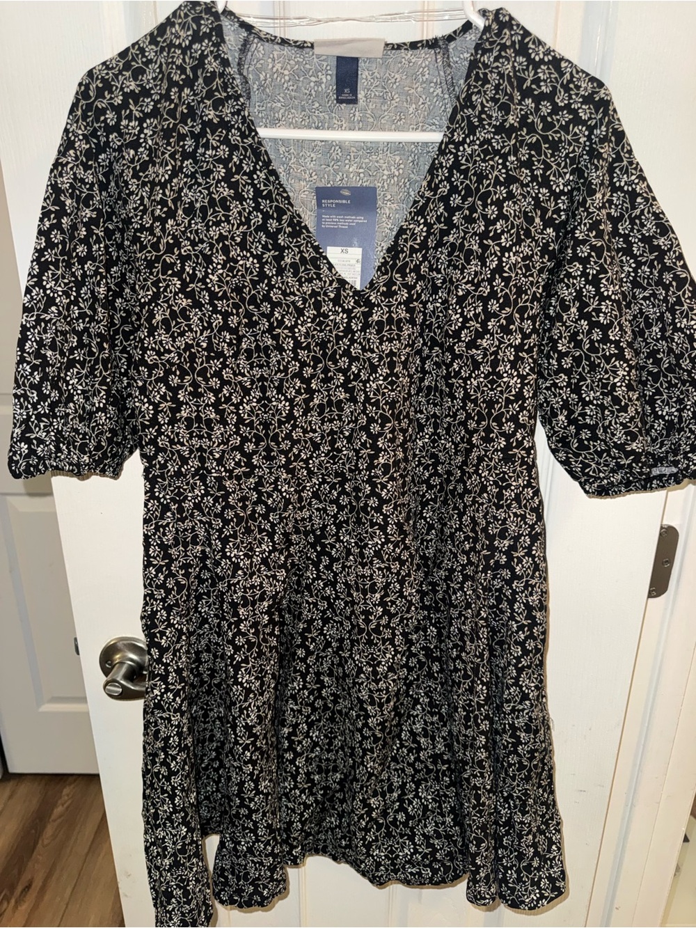 Universal Thread Black Mini Dress with White Floral Print